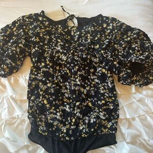 Free People Floral Black and Yellow Blouse